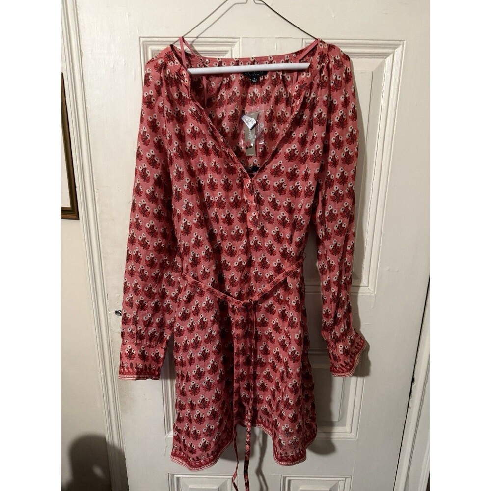 J.Crew Floral Wrap Dress Womens Medium Pink Red Long Sleeve Tie Waist NWT